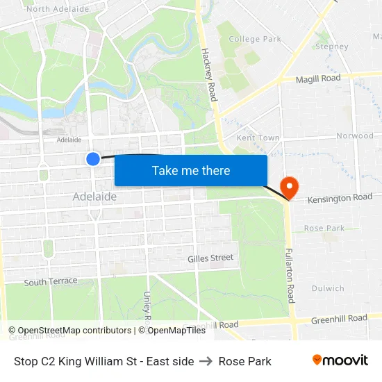 Stop C2 King William St - East side to Rose Park map