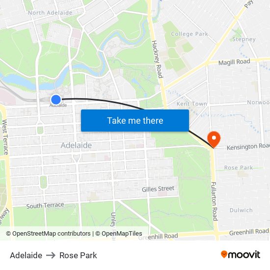 Adelaide to Rose Park map