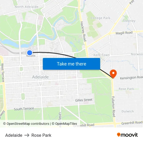 Adelaide to Rose Park map