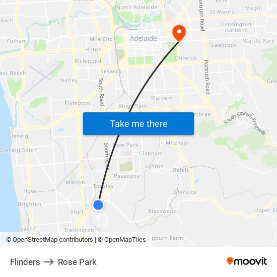 Flinders to Rose Park map