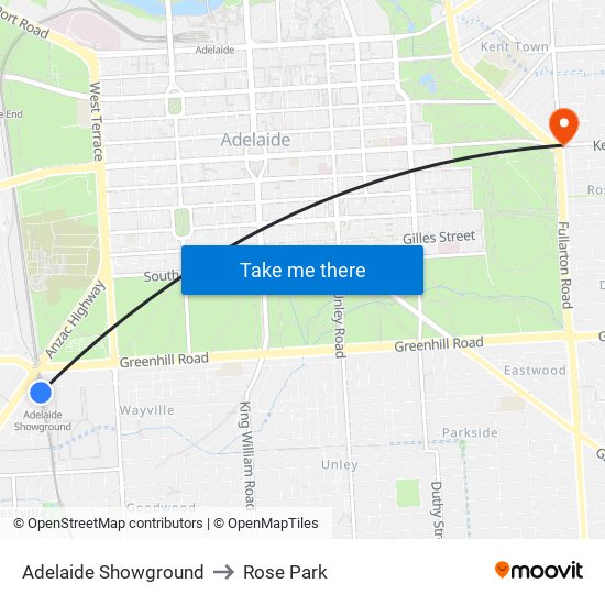 Adelaide Showground to Rose Park map