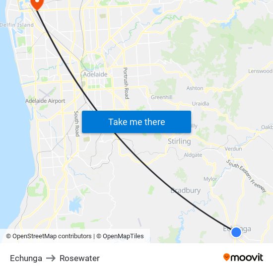 Echunga to Rosewater map