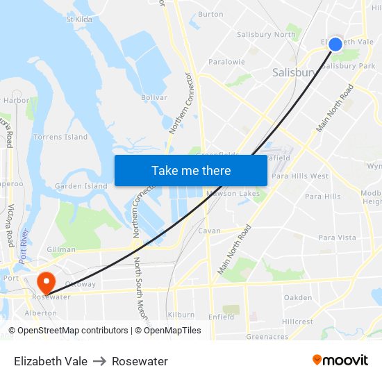 Elizabeth Vale to Rosewater map