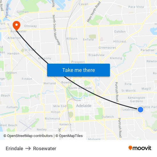 Erindale to Rosewater map
