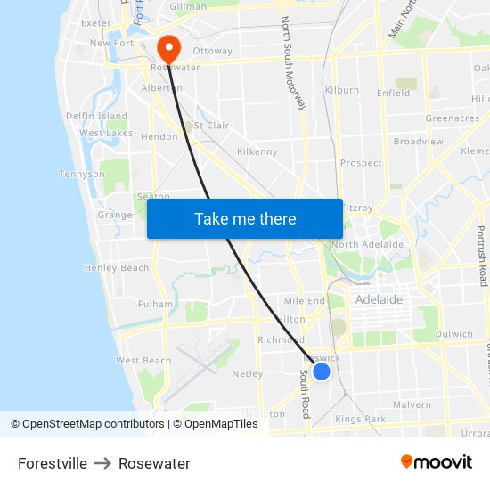 Forestville to Rosewater map