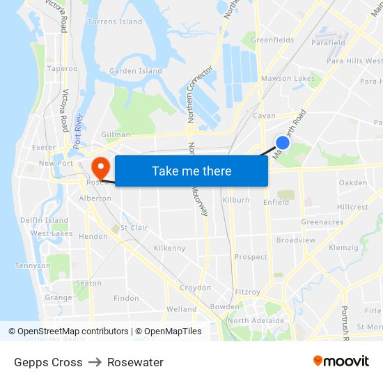 Gepps Cross to Rosewater map