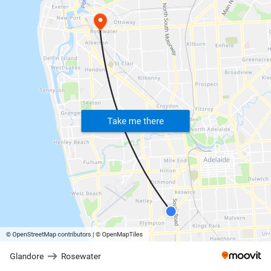 Glandore to Rosewater map