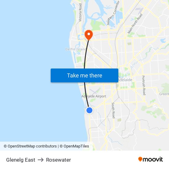 Glenelg East to Rosewater map