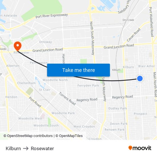 Kilburn to Rosewater map