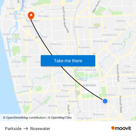 Parkside to Rosewater map