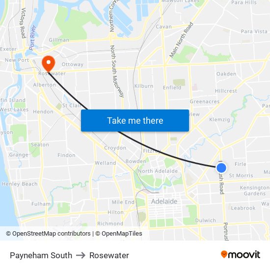 Payneham South to Rosewater map