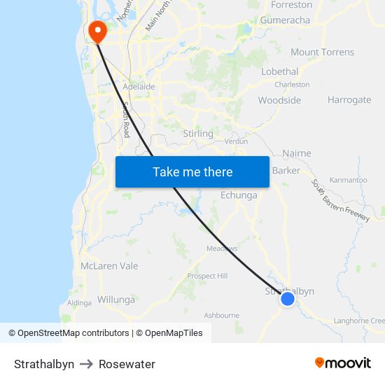 Strathalbyn to Rosewater map