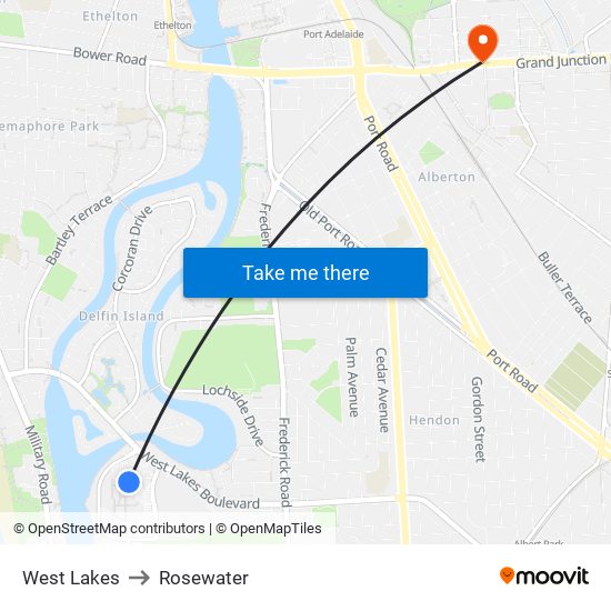 West Lakes to Rosewater map