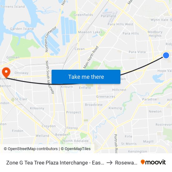 Zone G Tea Tree Plaza Interchange - East side to Rosewater map