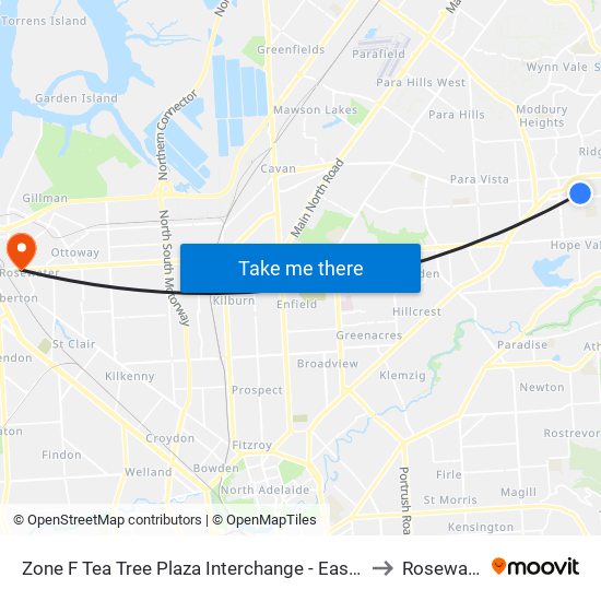 Zone F Tea Tree Plaza Interchange - East side to Rosewater map