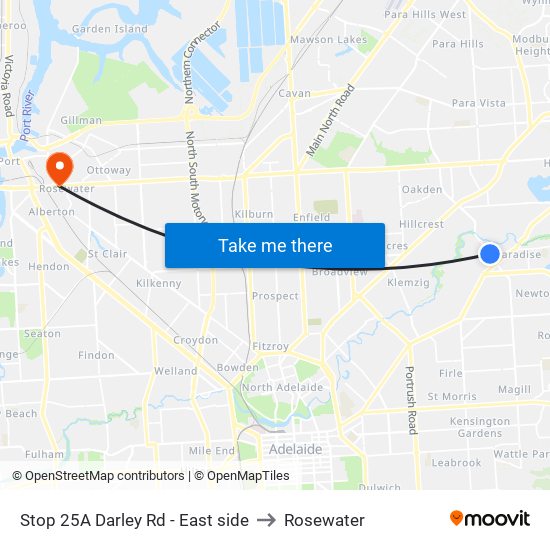 Stop 25A Darley Rd - East side to Rosewater map