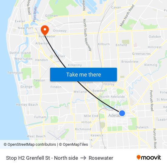 Stop H2 Grenfell St - North side to Rosewater map