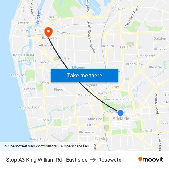 Stop A3 King William Rd - East side to Rosewater map
