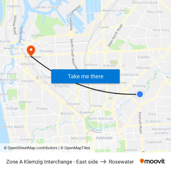 Zone A Klemzig Interchange - East side to Rosewater map