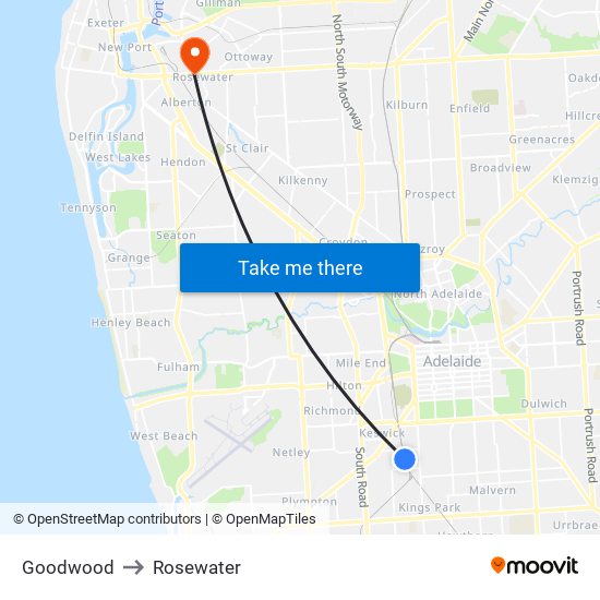 Goodwood to Rosewater map