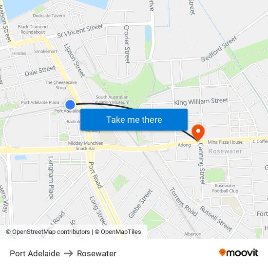 Port Adelaide to Rosewater map