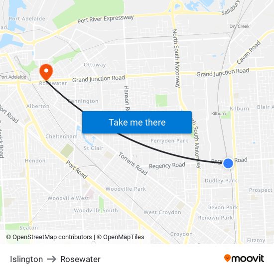 Islington to Rosewater map