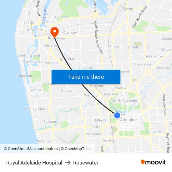 Royal Adelaide Hospital to Rosewater map