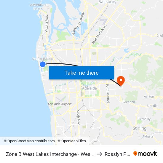 Zone B West Lakes Interchange - West side to Rosslyn Park map