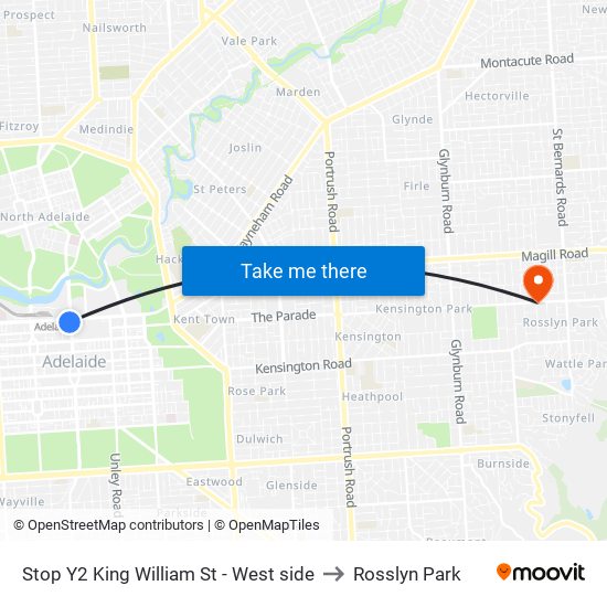 Stop Y2 King William St - West side to Rosslyn Park map