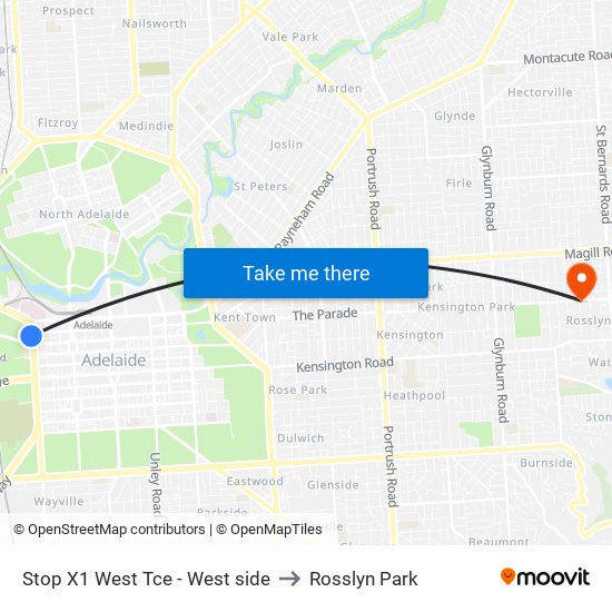 Stop X1 West Tce - West side to Rosslyn Park map