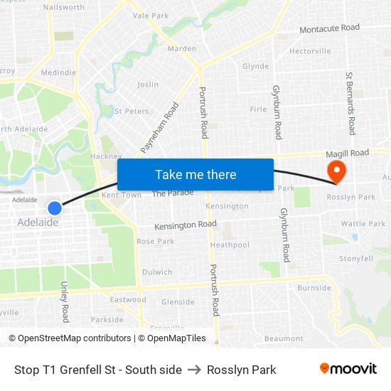 Stop T1 Grenfell St - South side to Rosslyn Park map