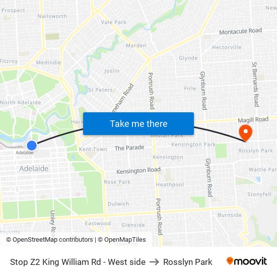 Stop Z2 King William Rd - West side to Rosslyn Park map