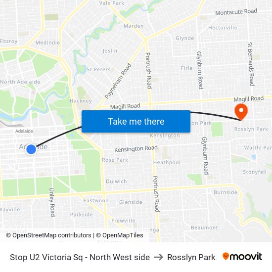 Stop U2 Victoria Sq - North West side to Rosslyn Park map