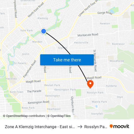 Zone A Klemzig Interchange - East side to Rosslyn Park map