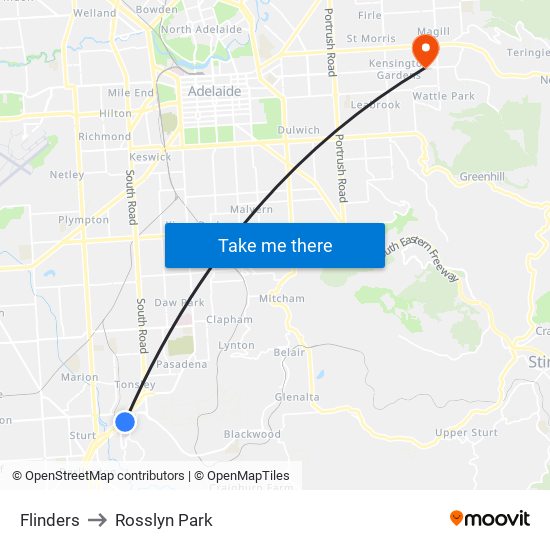 Flinders to Rosslyn Park map