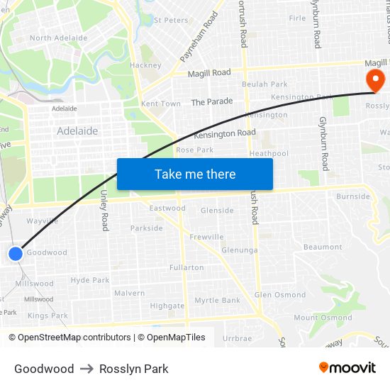 Goodwood to Rosslyn Park map