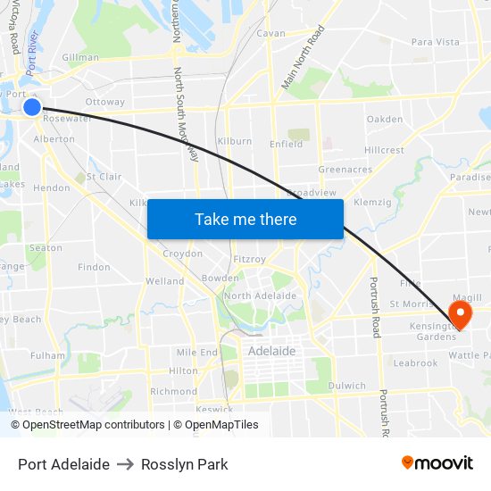Port Adelaide to Rosslyn Park map
