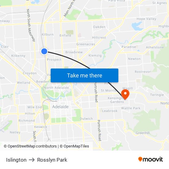 Islington to Rosslyn Park map