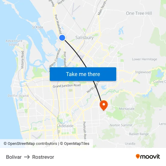 Bolivar to Rostrevor map