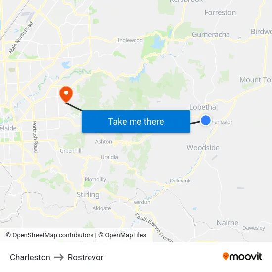 Charleston to Rostrevor map