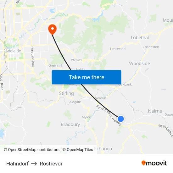 Hahndorf to Rostrevor map