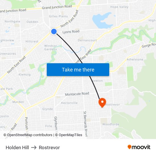 Holden Hill to Rostrevor map