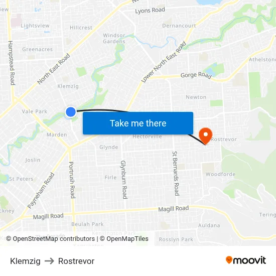 Klemzig to Rostrevor map