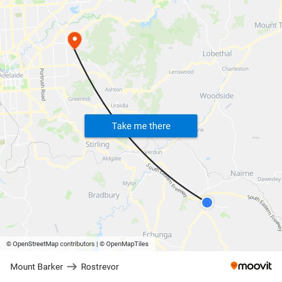 Mount Barker to Rostrevor map