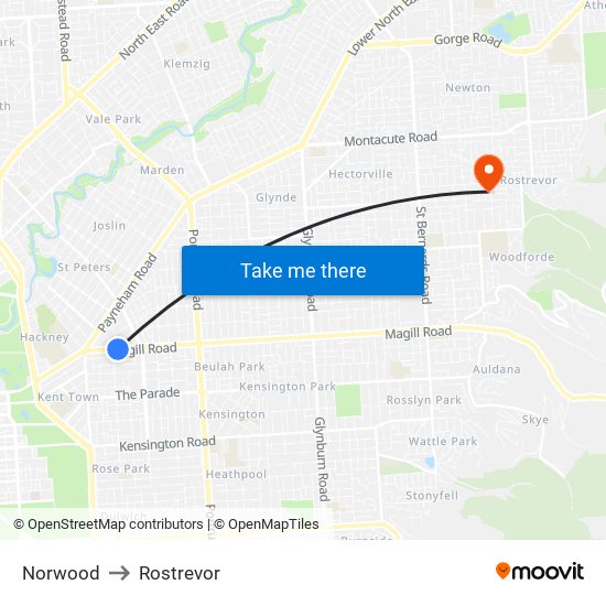 Norwood to Rostrevor map