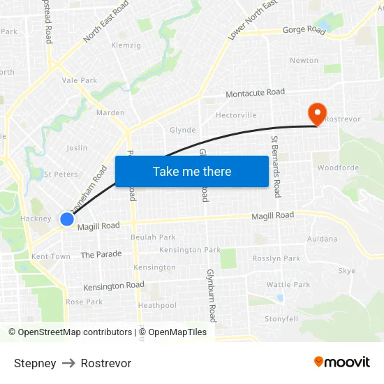 Stepney to Rostrevor map