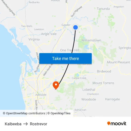 Kalbeeba to Rostrevor map
