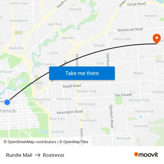 Rundle Mall to Rostrevor map