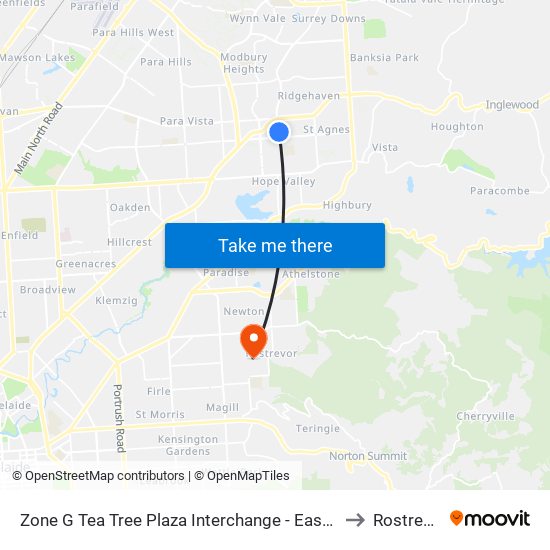 Zone G Tea Tree Plaza Interchange - East side to Rostrevor map