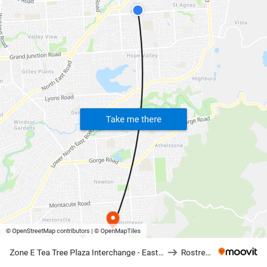 Zone E Tea Tree Plaza Interchange - East side to Rostrevor map